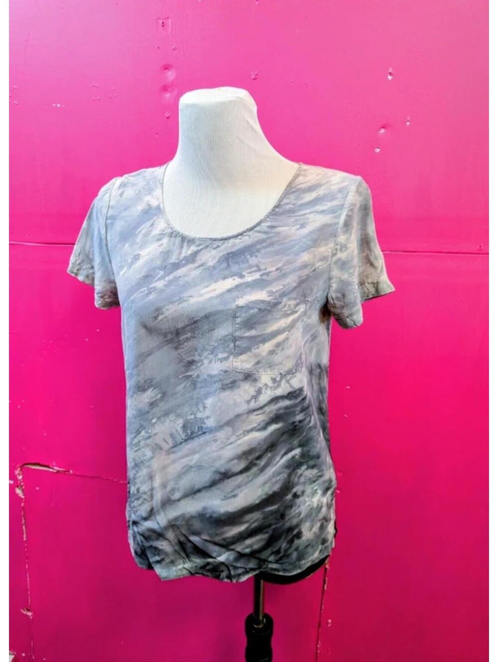 Gray Silk Top Marbled Silk Blouse M